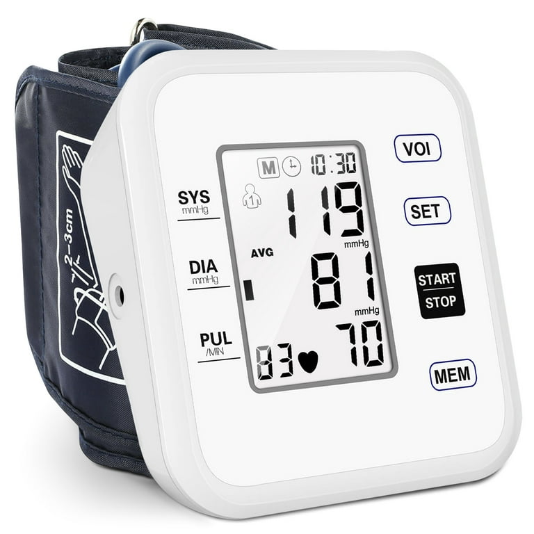 Blood Pressure Monitor, Home Use Automatic Upper Arm Blood Pressure Cuff  with Large LCD Display, 2 Users, 240 Recordings, White 
