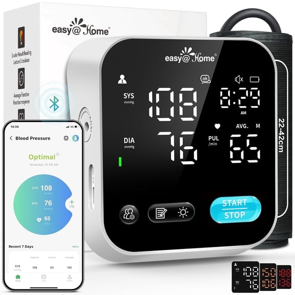 Easy Home MyHeartPal Blood Pressure Monitor with App, Large Cuff, LED Screen & Voice Function