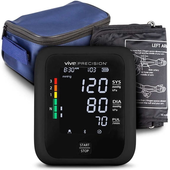 Vive Precision Upper Arm Blood Pressure Monitor (Model: BT-S) Includes App for iOS & Android Compatibility