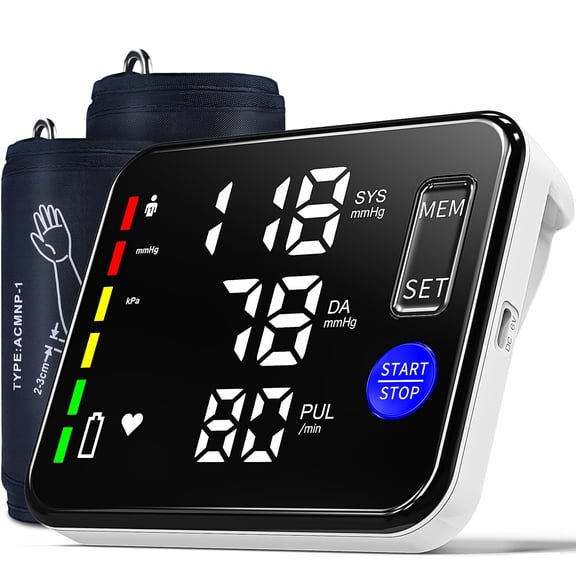 Blood Pressure Monitor Upper Arm Blood Pressure Monitors for Home Use with 9"-17" and 15"-21.7" Bp Cuff, Large Screen Rechargeable Bp Machine, 2x120 Memory, Voice Broadcast, Built-in Lithium Battery