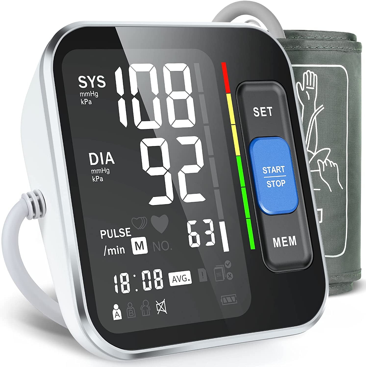 Blood Pressure Monitors for Home Use Upper Arm, Automatic  Digital BP Machine, High Blood Pressure Monitor with Large Cuff 8.66-15.75  Inch, Large Screen with 4 Color Backlit Display, 2 X 99