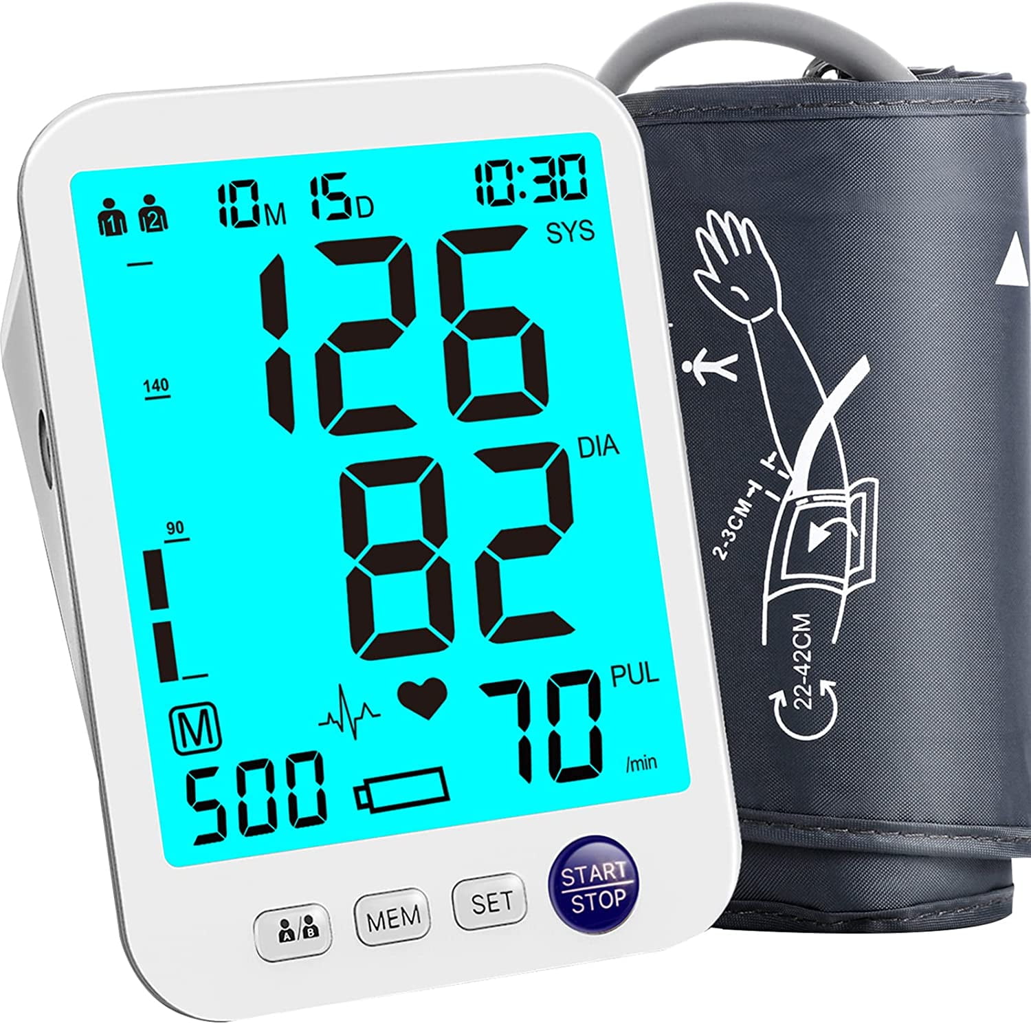 Paramed Blood Pressure Monitor - Bp Machine - Automatic Upper Arm Blood  Pressure Cuff 8.7-15.7 inches - Large LCD Display 120 Sets Memory - Device  Bag