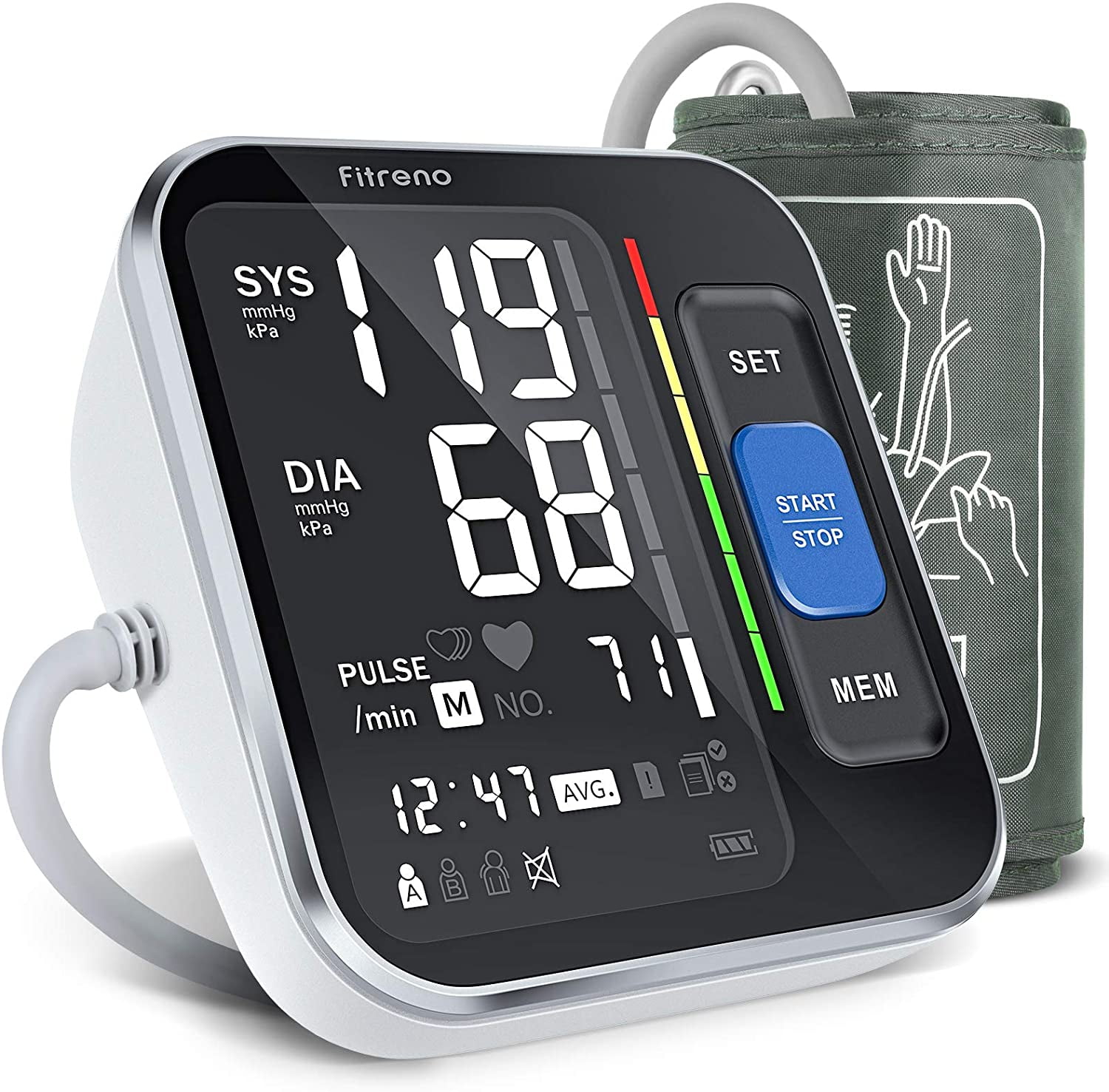 Blood Pressure Monitor, Mericonn Upper Arm Digital Blood Pressure Monitors  Cuff BP Machine Automatic Heart Rate Pulse Monitor with Backlight Display  and Voice Function Home Use 