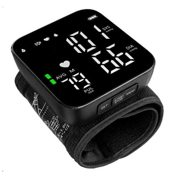 Qunler Blood Pressure Monitor, Rechargable Wrist Pressure LCD Display Automatic Voice Pulsometer Sphygmomanometer, Heart Health BP Monitor for Home Travel Use,black