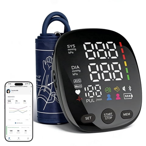 Bluetooth Blood Pressure Monitor for Home Use & Upper Arm Blood Pressure Cuff - BP Machine with 2x120 Reading Memory Adjustable Arm Cuff 8.6"-16.5" - Compatible for iOS & Android Devices