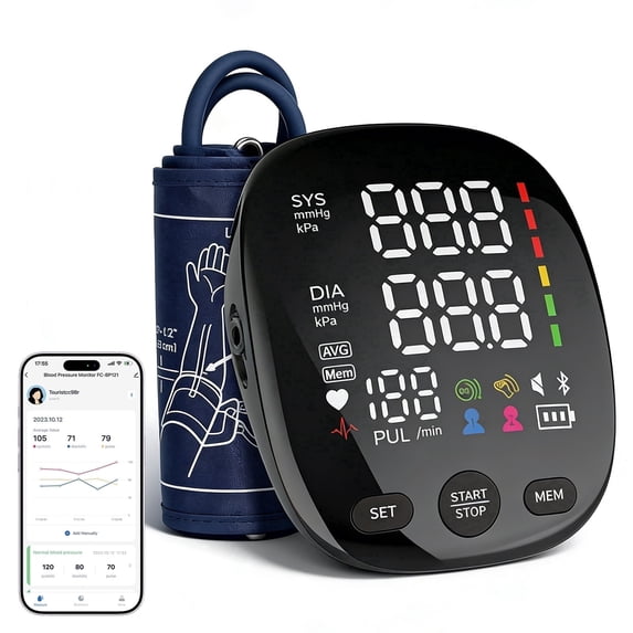Bluetooth Blood Pressure Monitor for Home Use & Upper Arm Blood Pressure Cuff - BP Machine with 2x120 Reading Memory Adjustable Arm Cuff 8.6"-16.5" - Compatible for iOS & Android Devices