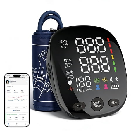Bluetooth Blood Pressure Monitor for Home Use & Upper Arm Blood Pressure Cuff - BP Machine with 2x120 Reading Memory Adjustable Arm Cuff 8.6"-16.5" -  Compatible for iOS & Android Devices