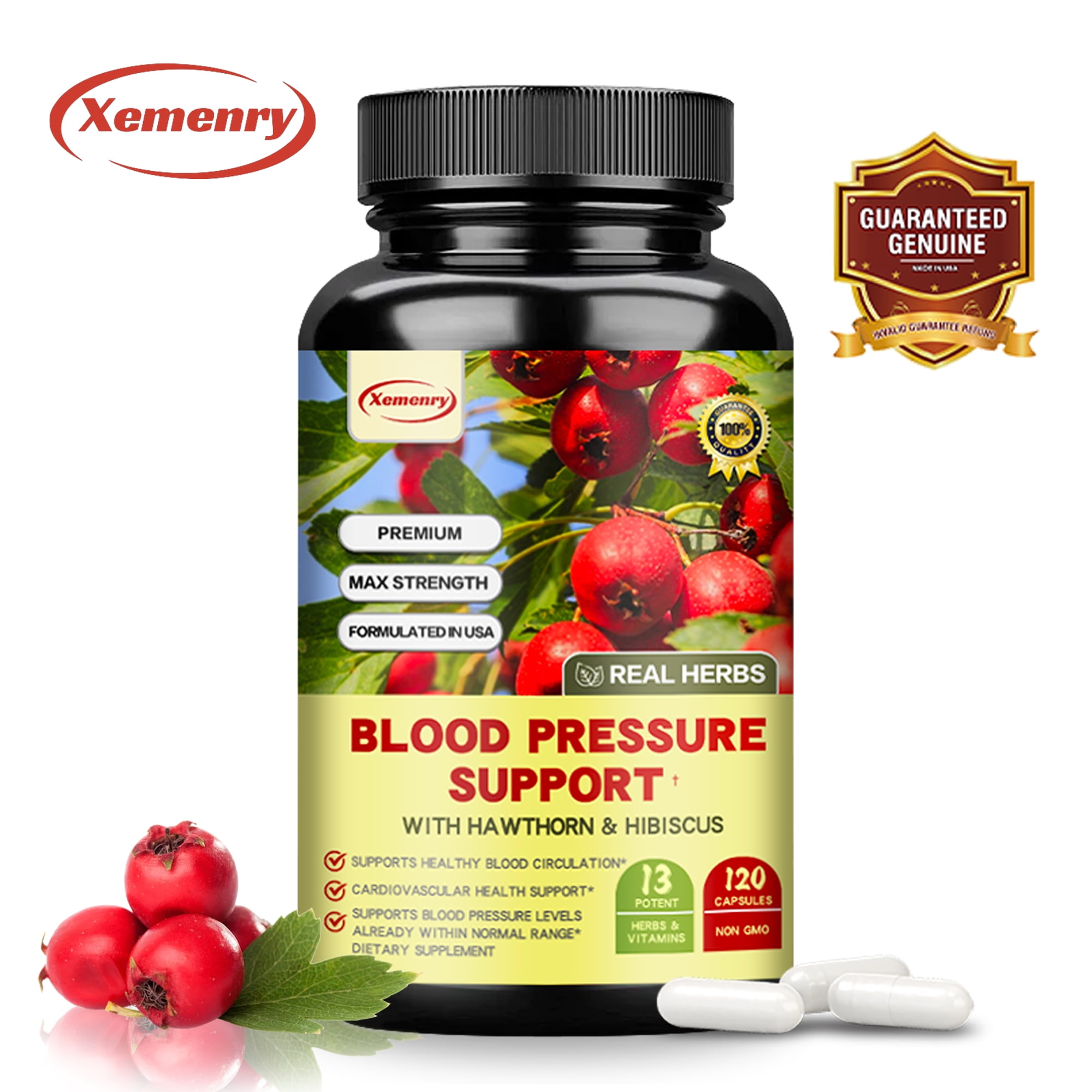 Blood Pressure Support - Vitamin C, Garlic Bulb - Support Heart & Blood Flow Health, Promote Overall Health - 120 Capsules