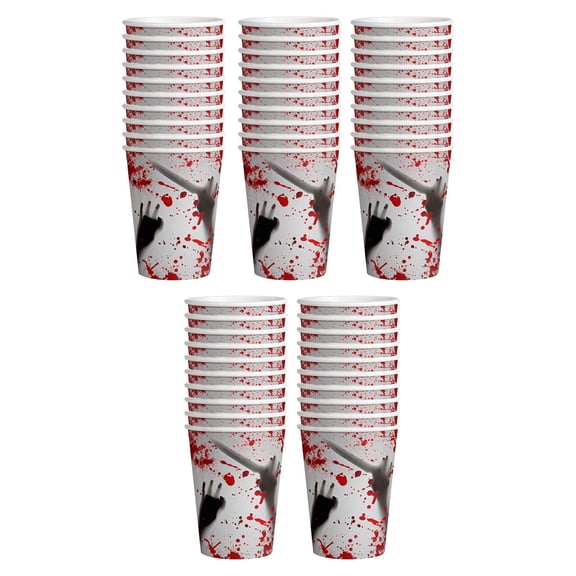Blood Print Halloween Party Plastic Cups, Set of 50, 10 oz Halloween Disposable Cups, Halloween Party Supplies and Drinking Decorations, For Juice, Soda, Punch, and More-Home Decor-Halloween