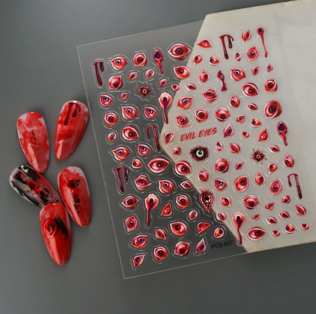 Blood Red 5D Embossed Nail Art Stickers - 3D Halloween Nail Jewelry for Parties & Weddings