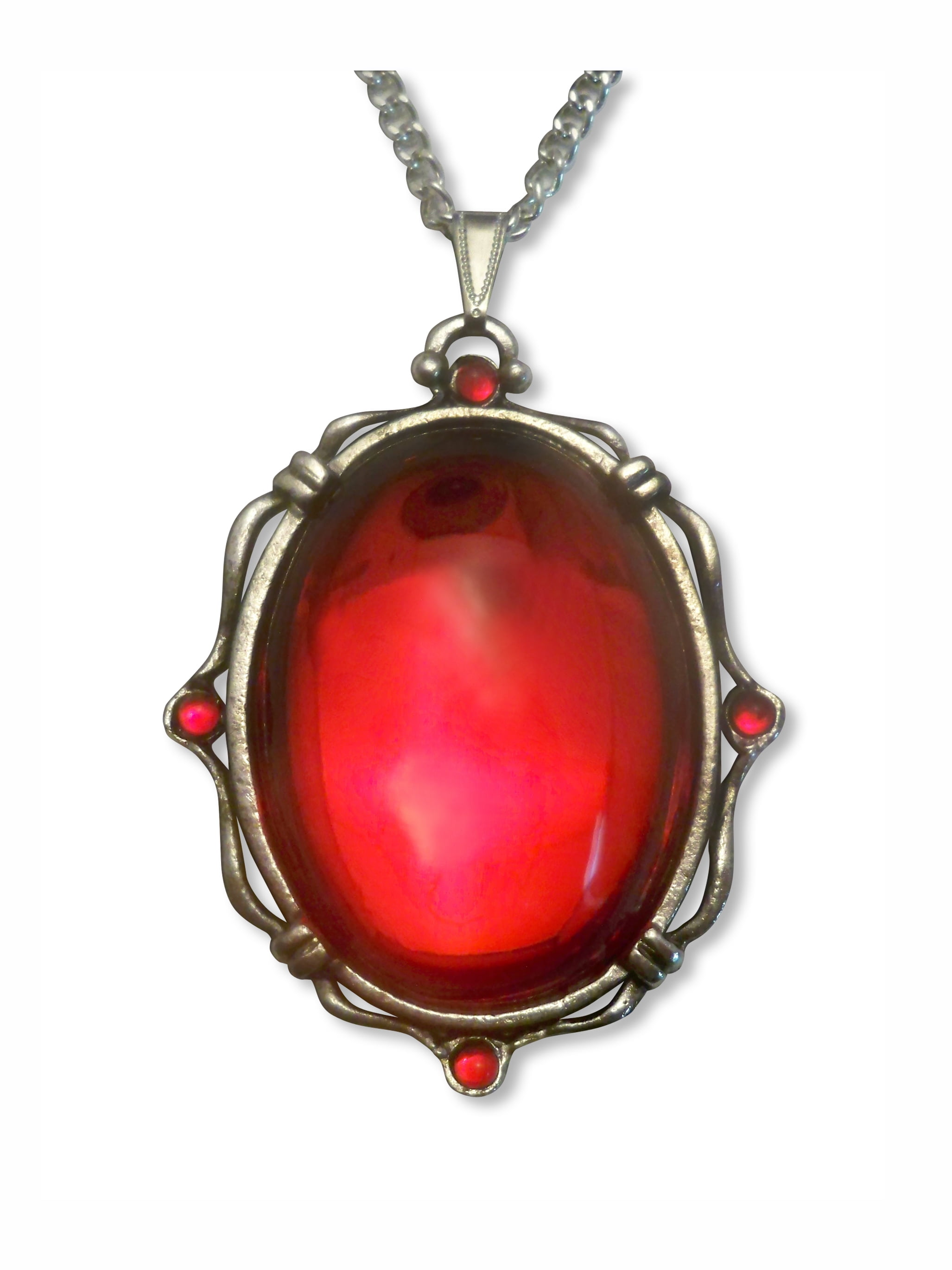 ★ROSEMONT★ SILVER Red Carnelian Pearl Necklace La Vie En R Blood Red Oval Cabochon in Silver Finish Pewter Frame