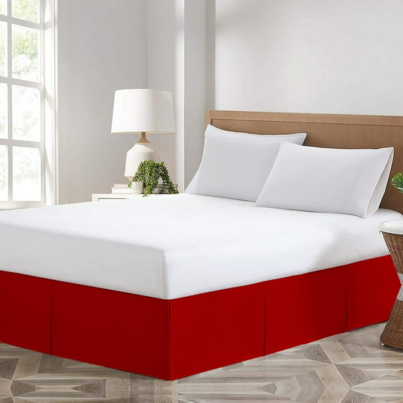 Blood Red Solid Pleated Bed Skirt Three - Quarter Size -10 Inch Drop Split Corner Pleated Bedskirts -Microfiber Box Pleated Bedskirts - Never Lift Your Mattress - Hotel Quality Bed Skirt