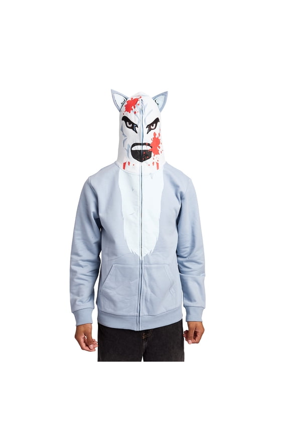 Blood-Splattered Wolf Men's Long Sleeve Cosplay Zip Hoodie -Small