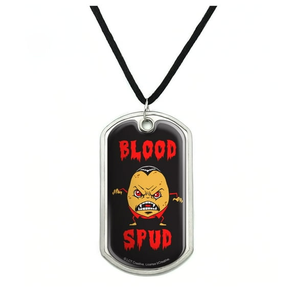Blood Spud Vampire Potato Funny Humor Military Dog Tag Pendant Necklace with Cord