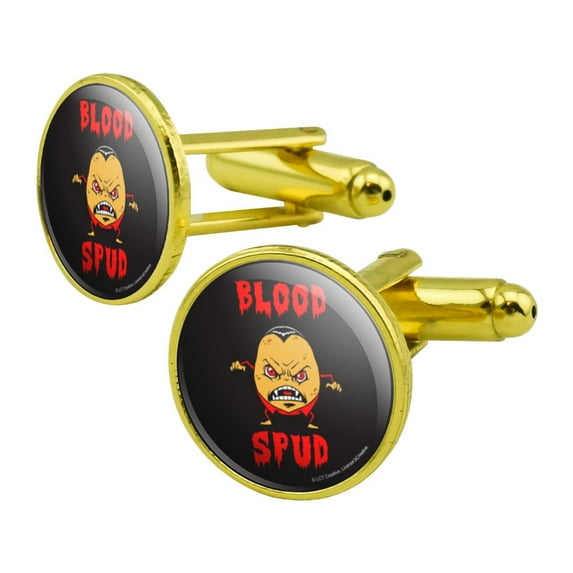 Blood Spud Vampire Potato Funny Humor Round Cufflink Set Gold Color