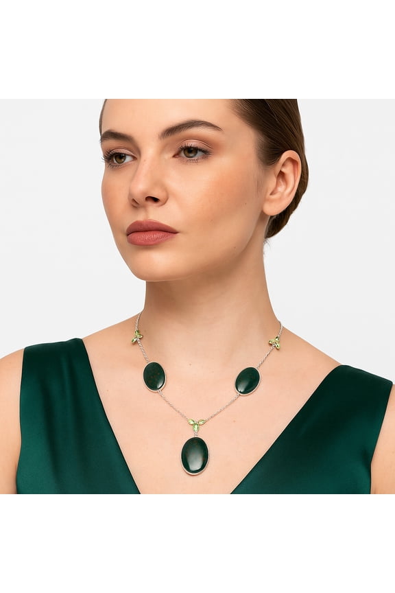 Blood Stone - India & Peridot 925 Sterling Silver Necklace Jewelry N-1021 SDN1985