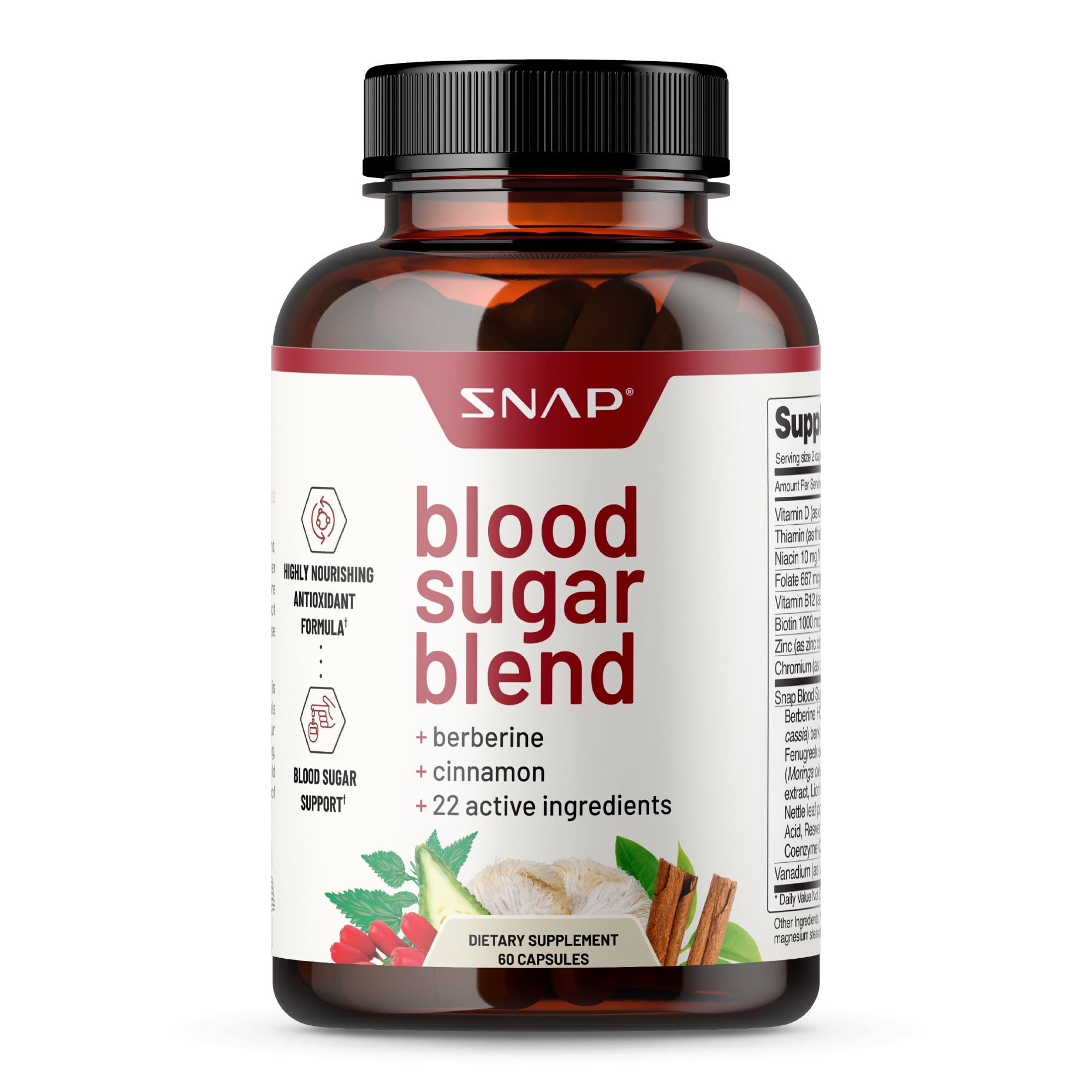 Blood Sugar Blend Snap Supplements, Berberine Supplement with Cinnamon, Turmeric, Alpha Lipoic