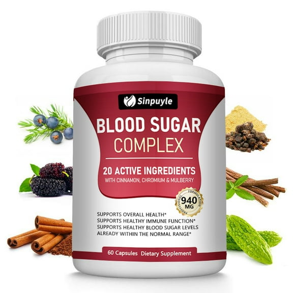 Blood Sugar Complex with Cinnamon, Chromium & Mulberry - 20 Active Ingredients, 940mg, 60 Capsules - Supports Healthy Blood Sugar Levels (Normal Range)