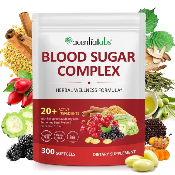 Blood Sugar Complex with Cinnamon Softgels, Overall Wellness, Energy Support, 300 Softgels