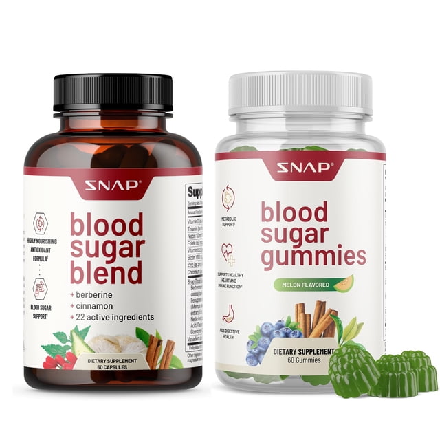 Blood Sugar Support Duo, 60 Capsules + 60 Gummies, Berberine Supplement with Cinnamon, Turmeric