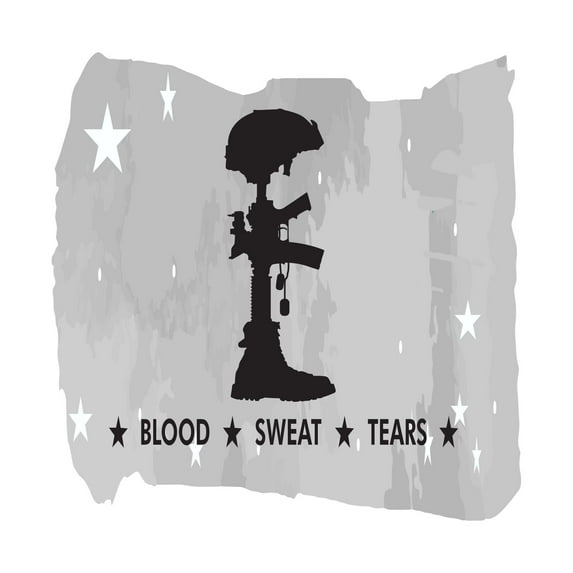 Blood Sweat Tears Armed Veteran Helmet Shoes Soldiers Vinyl Decal Wall Art Sticker Designs Vinyl Stickers For Home House Walls Rooms Windows Bedroom Decoration Size (12x12 inch)
