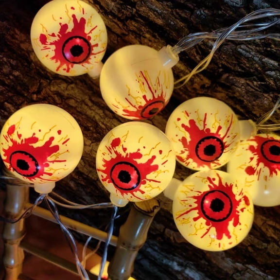 Blood Tears Eye-Shaped String Lights - Battery-Powered Halloween Decor with Warm & White Light Options