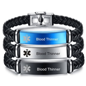 Blood Thinner Medical Bracelets for Men,3Pcs Personalized Leather Medic ID Wristbands Caduceus Emergency Diabetic Epilepsy Allergy Jewelry with Med Wallet Insert Card