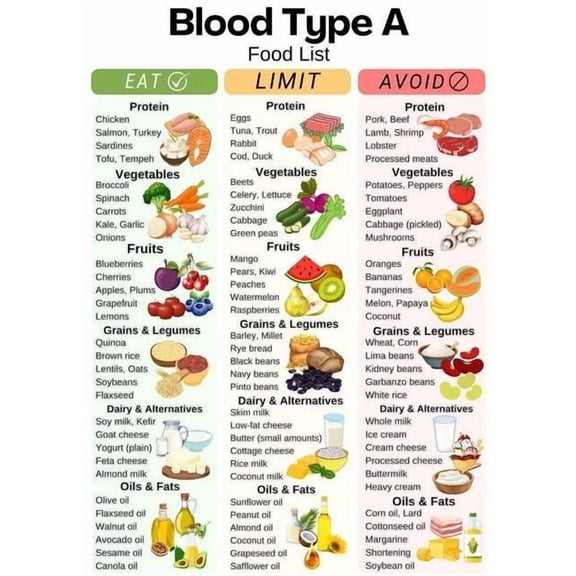 Blood Type A Food List poster Blood Type A Grocery Chart Blood Type A Shopping List Digital Kitchen Poster, Type A Diet Food List poster