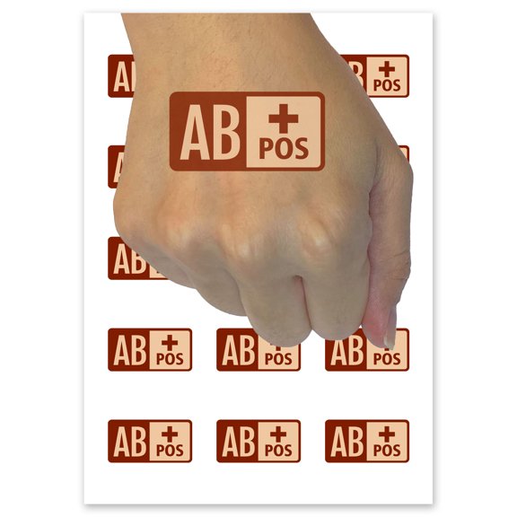 Blood Type AB Positive Medical Emergency Temporary Tattoo Water Resistant Fake Body Art Set Collection - 54 1" Tattoos (1 Sheet)