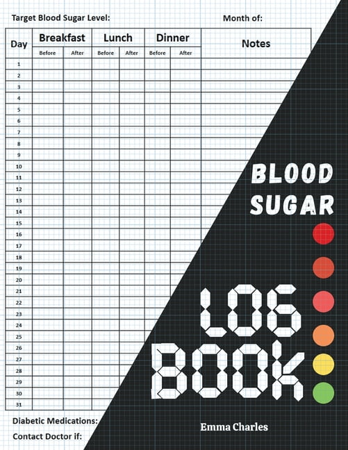 Blood sugar logbook Large print diabetic diary for glucose level