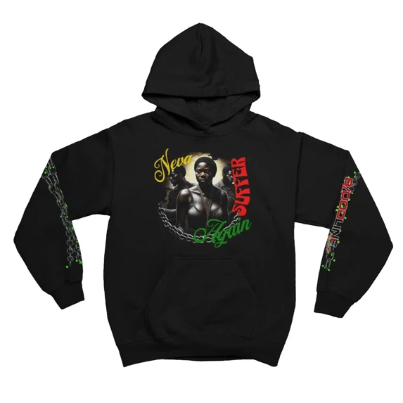 BloodLine StreetWear "Neva Suffer Again Hoodie" Long Sleeve Hoodie Sweatshirt - Unisex Hoodie - Soft, Warm, and Comfortable - Perfect for Casual Wear and Layering