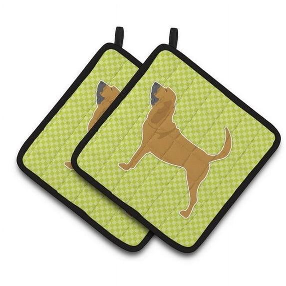 Bloodhound Checkerboard Green Pair of Pot Holders