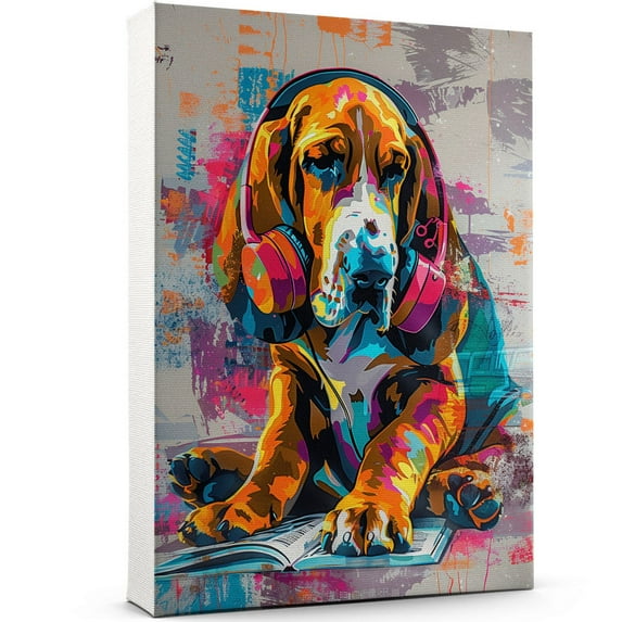 Bloodhound Decor Poster Unframe, Bloodhound Dog Canvas Wall Art, Dog Reading Book Canvas Print Painting Poster Wall Decor Dog Lovers Gifts