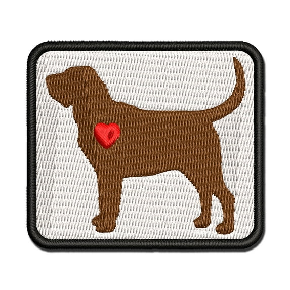 Bloodhound Dog with Heart Applique Multi-Color Embroidered Iron-On Patch - 2.5 Inch Small