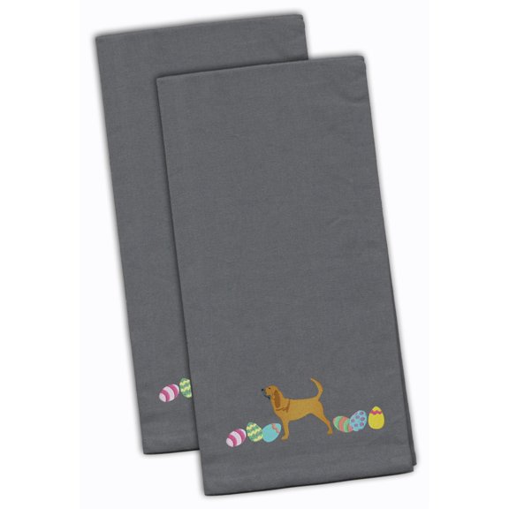 Bloodhound Easter Gray Embroidered Towel Set of 2
