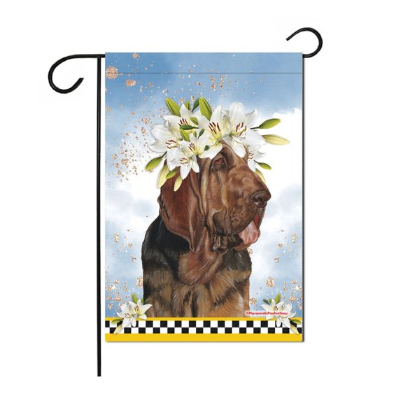 Bloodhound Floral Crown Garden Flag Double Sided 12” X 18” Yard Art Decor