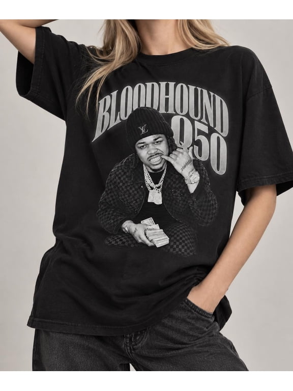Bloodhound Q50 Shirt, Chicago Drill Rapper T-Shirt, Vintage Hip Hop Graphic Shirt,Black Color,Size 2XL