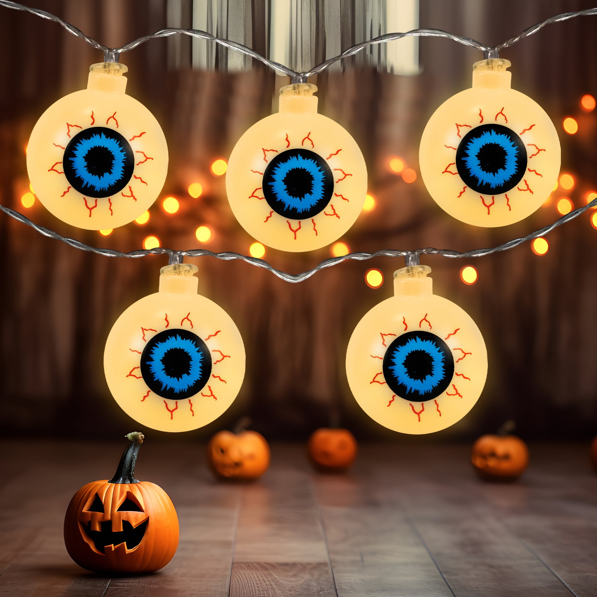 Bloodshot Eyeball Halloween Lights - Warm White LED - 4.5' Clear Wire - 10ct