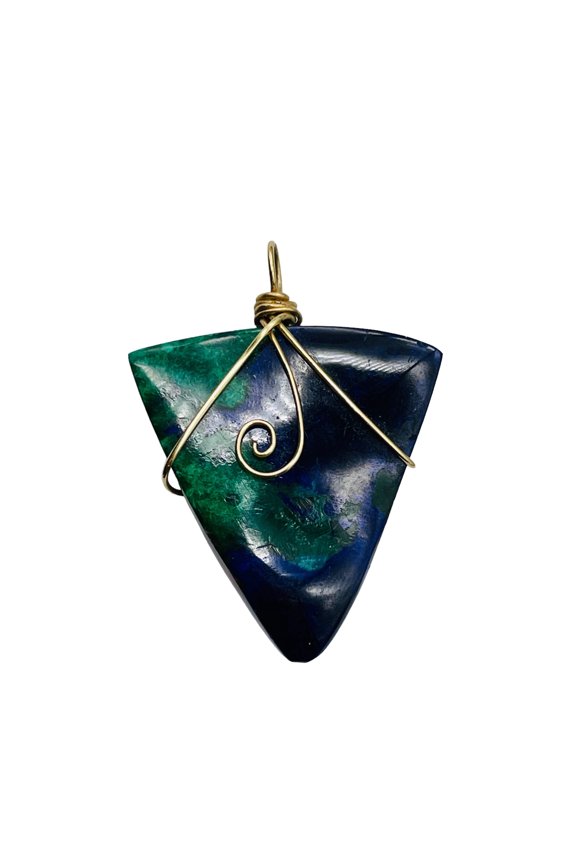 Bloodstone 14K Gold Filled Wire Wrapped Trilliant Gem | 1 1/2" Long | Red Green|