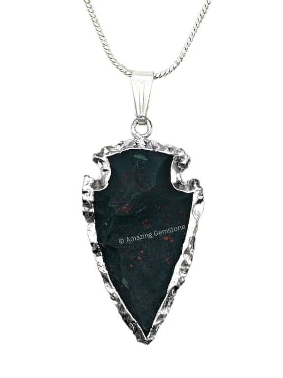 Bloodstone Arrowhead Necklace for Men Women (Gold Edged)