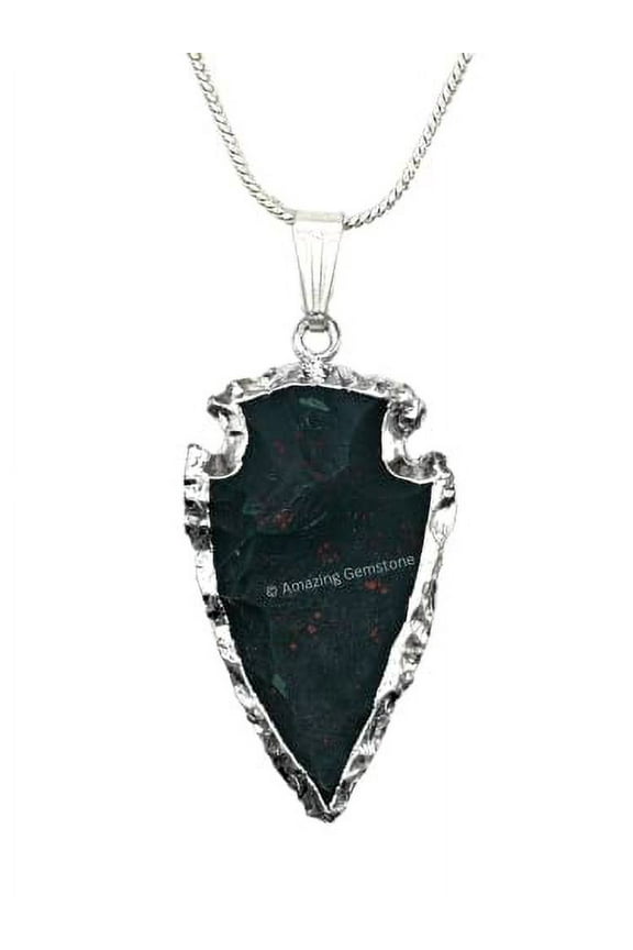 Bloodstone Arrowhead Necklace for Men Women (Gold Edged)