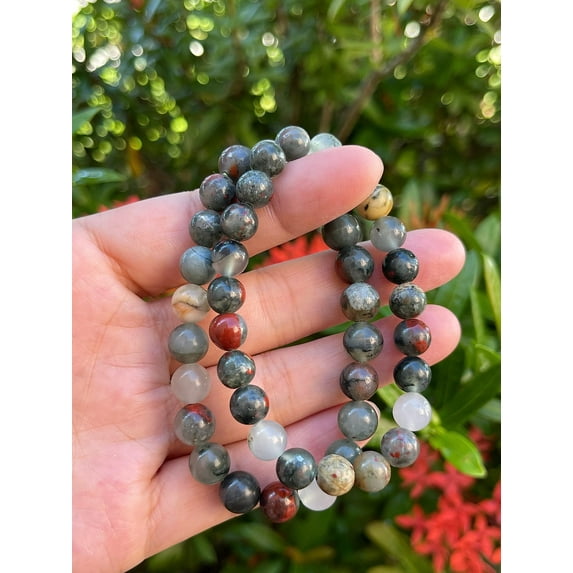 Bloodstone Crystal Bead Bracelet 8mm, Wholesale Genuine Bloodstone Stretch Gemstone Bracelet, Gift for Men & Women (2)