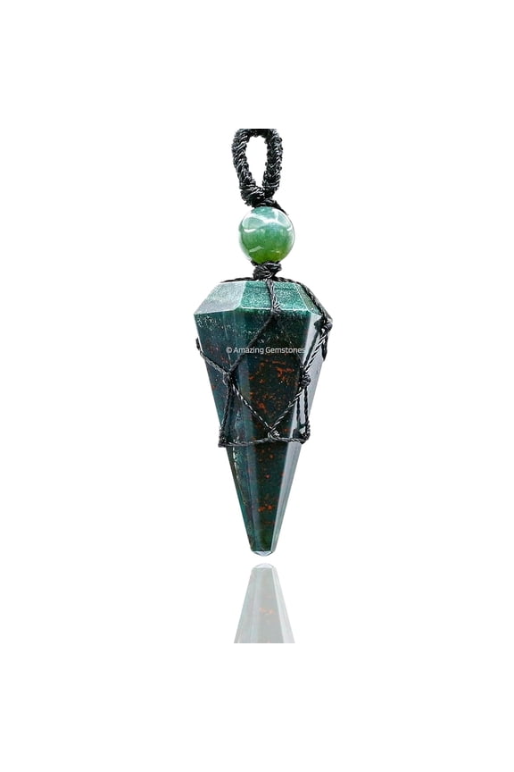 Bloodstone Crystal Stone Holder Necklace Pendulum, Unique Women Men Necklace (Black Macrame)