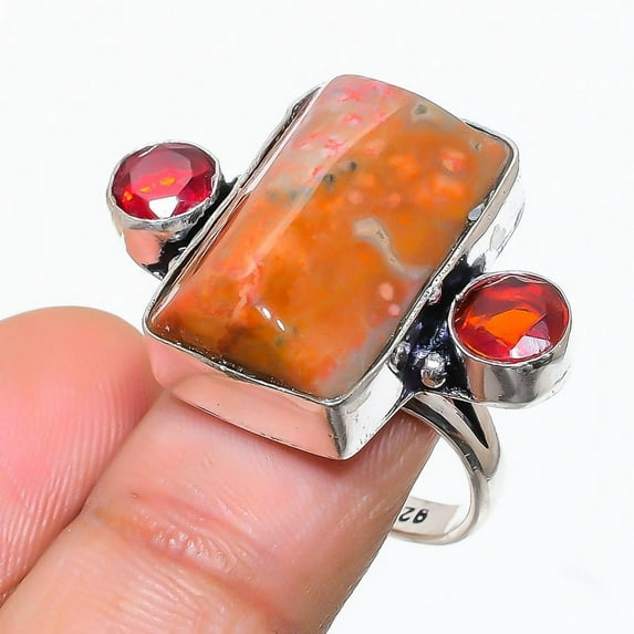 Bloodstone, Garnet Gemstone Handmade 925 Sterling Silver Ring Size 7.5