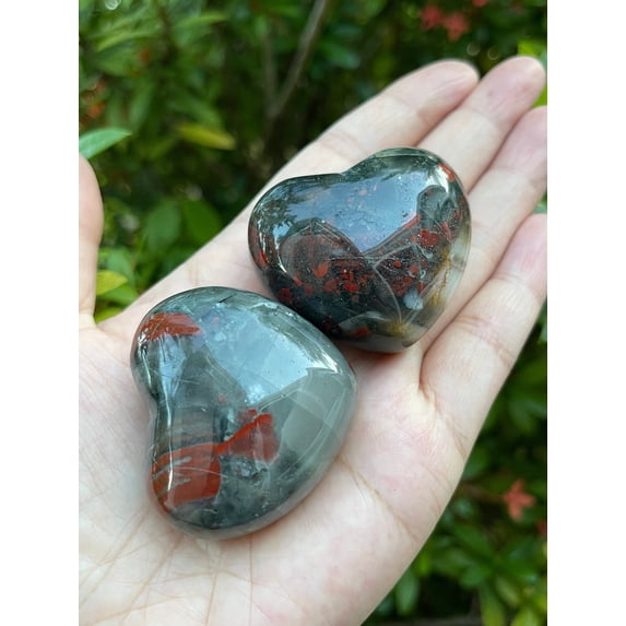 Bloodstone Gemstone Hearts, Polished Bloodstone Puffy Hearts, Bloodstone Palm Stone, Bloodstone Heart (1 Heart)