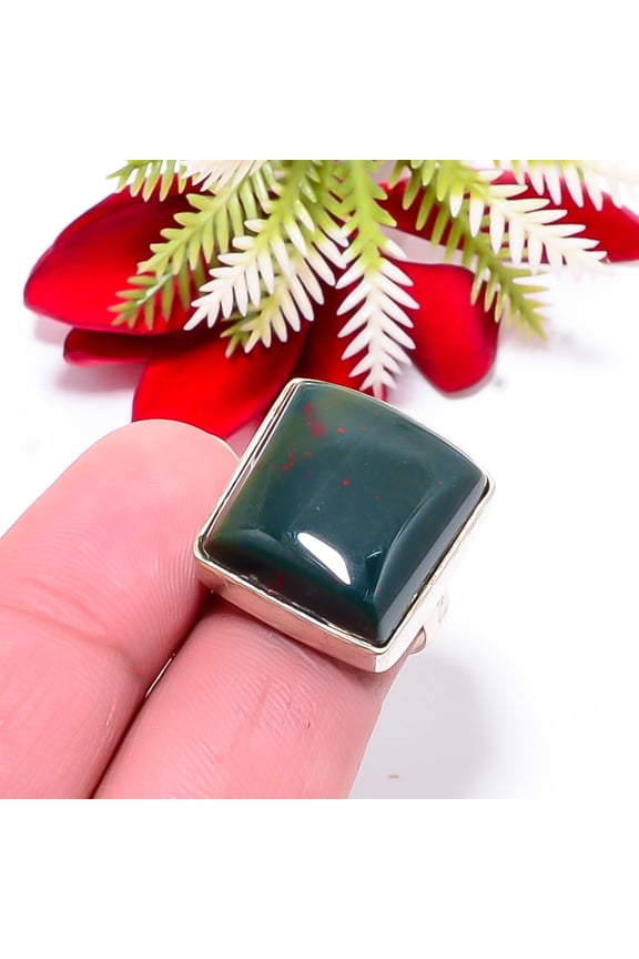 Bloodstone / Heliotrope - Africa Gemstone 925 Sterling Silver Ring S.7 R4