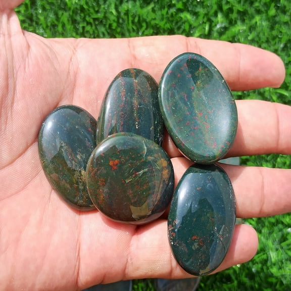 Bloodstone Worry Stone for Crystal Healing Pocket Palm Stone Thumb Stone 3 Pcs