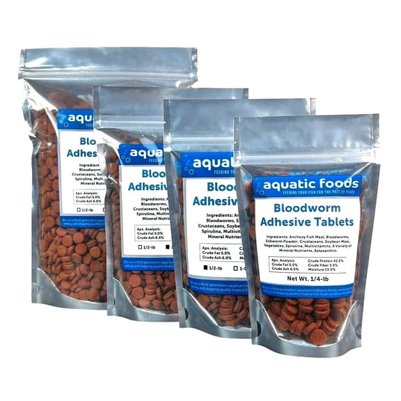 Bloodworm Glass Sticking 42% Protein Tablets for Angels, Tetras, Guppies, Cichlids, All Community Tropical Fish 1/2-lb Bag