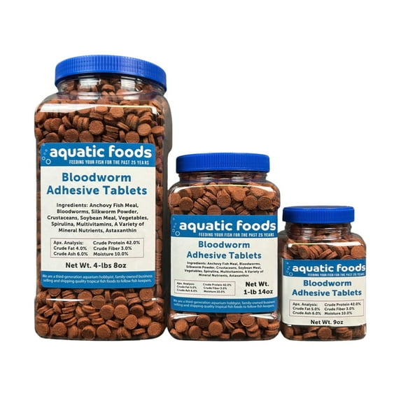 Bloodworm Glass Sticking 42% Protein Tablets for Angels, Tetras, Guppies, Cichlids, All Community Tropical Fish 4-lbs 8oz Jar