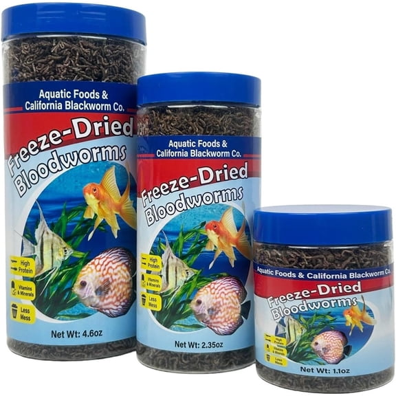 Bloodworms, Grade A Freeze Dried Bloodworms for Cichlids, Discus, Angel Marine Fish, Bettas All Tropicals Wafer & Pellet Mix Included 4.6oz Canister